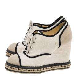Pre Owned Chanel Multicolor Canvas CC Wedge Sneakers Size 36.5