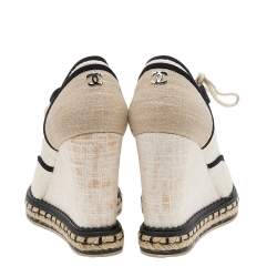 Pre Owned Chanel Multicolor Canvas CC Wedge Sneakers Size 36.5