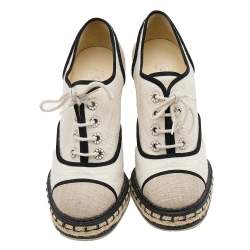 Pre Owned Chanel Multicolor Canvas CC Wedge Sneakers Size 36.5