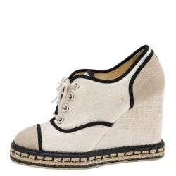 Pre Owned Chanel Multicolor Canvas CC Wedge Sneakers Size 36.5