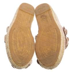 Pre Owned Chanel Dusty Pink Leather CC Camellia Flat Espadrilles Size 38