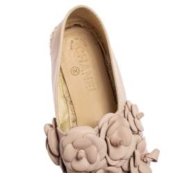 Pre Owned Chanel Dusty Pink Leather CC Camellia Flat Espadrilles Size 38