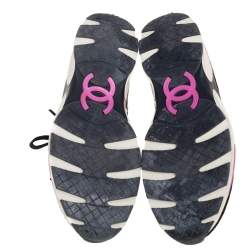 Pre Owned Chanel Black/Pink Tweed And PVC  CC Low Top  Sneakers Size 39