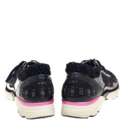 Pre Owned Chanel Black/Pink Tweed And PVC  CC Low Top  Sneakers Size 39