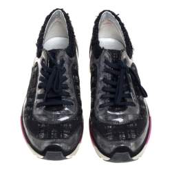 Pre Owned Chanel Black/Pink Tweed And PVC  CC Low Top  Sneakers Size 39