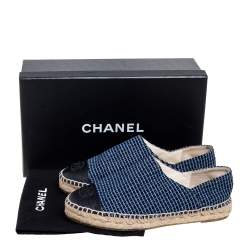 مملوكة مسبقًا حذاء فلات إسبادريل شانيل غطاء مقدمة سي سي جلد وتويد أسود/ أزرق مقاس 37