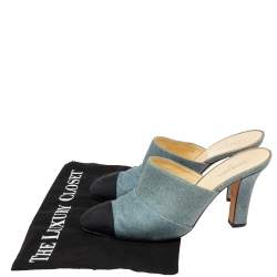Chanel Blue/Black Denim and Fabric CC Cap Toe Mules Size 38