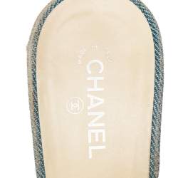 Chanel Blue/Black Denim and Fabric CC Cap Toe Mules Size 38