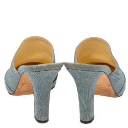 Chanel Blue/Black Denim and Fabric CC Cap Toe Mules Size 38