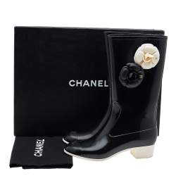 Chanel Black Rubber Camellia Rain Boots Size 38