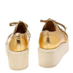 Pre Owned Chanel Metallic Gold Distressed Foil Leather Creepers Platform Sneakers Size 40