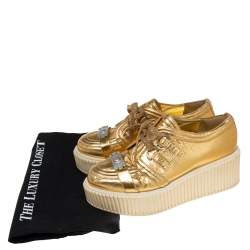 Pre Owned Chanel Metallic Gold Distressed Foil Leather Creepers Platform Sneakers Size 40