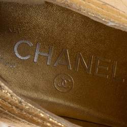 Pre Owned Chanel Metallic Gold Distressed Foil Leather Creepers Platform Sneakers Size 40