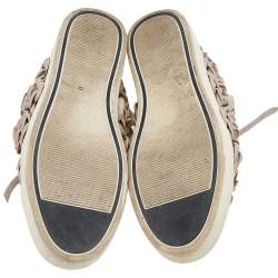 Pre Owned Chanel Beige/Black Leather Camellia Cap Toe Low Top Sneakers Size 38