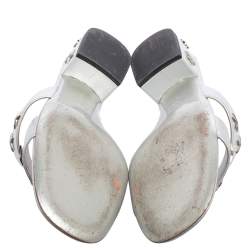 Chanel Silver Leather Embellished Slide Sandals Size 41
