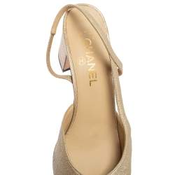 مملوكة مسبقًا صندل شانيل سي سي كانفاس وجلد أسود/ذهبي ميتاليك بحزام خلفي للكاحل مقاس 41.5