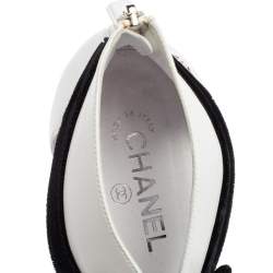 Chanel White/Black Leather and Velvet Cap-Toe Bow Cut-Out Ankle Boots Size 41