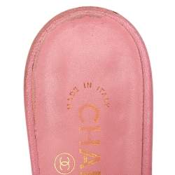 Chanel Pink Leather Camellia  Flat Sandals Size 41