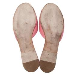 Chanel Pink Leather Camellia  Flat Sandals Size 41