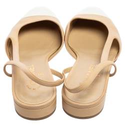 مملوكة مسبقًا Chanel Beige/White Patent And Leather Cap Toe Slingback Sandals Size 41