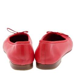 مملوكة مسبقًا Chanel Red/Gold Leather CC Cap Toe Bow Ballet Flats Size 38