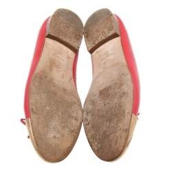 مملوكة مسبقًا Chanel Red/Gold Leather CC Cap Toe Bow Ballet Flats Size 38