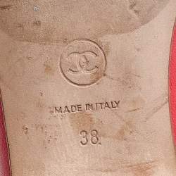 مملوكة مسبقًا Chanel Red/Gold Leather CC Cap Toe Bow Ballet Flats Size 38