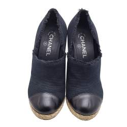 Chanel Black Canvas and Leather Cap Toe Espadrille Booties Size 41