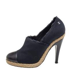 Chanel Black Canvas and Leather Cap Toe Espadrille Booties Size 41