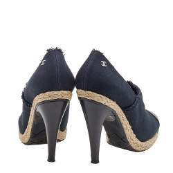 Chanel Black Canvas and Leather Cap Toe Espadrille Booties Size 41