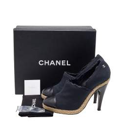 Chanel Black Canvas and Leather Cap Toe Espadrille Booties Size 41