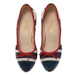 Pre Owned Chanel Multicolor Suede CC Striped Cork Heel Pumps Size 38