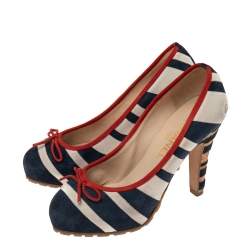 Pre Owned Chanel Multicolor Suede CC Striped Cork Heel Pumps Size 38