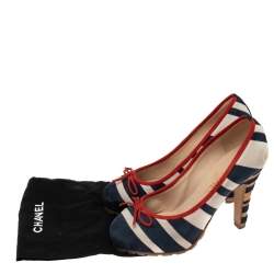 Pre Owned Chanel Multicolor Suede CC Striped Cork Heel Pumps Size 38