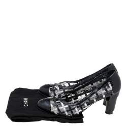 Pre Owned Chanel Black/Silver Woven Leather Block Heel Pumps Size 38.5