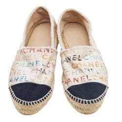 Pre Owned Chanel Multicolor Printed Canvas CC Espadrille Flats Size 39