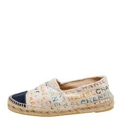 Pre Owned Chanel Multicolor Printed Canvas CC Espadrille Flats Size 39