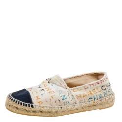 Pre Owned Chanel Multicolor Printed Canvas CC Espadrille Flats Size 39