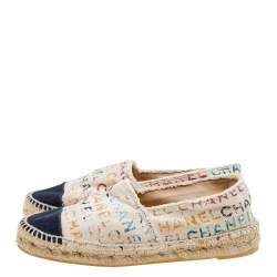 Pre Owned Chanel Multicolor Printed Canvas CC Espadrille Flats Size 39