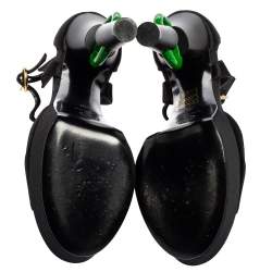 Chanel Black Satin Jade Platform Sandals Size 38