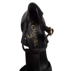 Chanel Black Satin Jade Platform Sandals Size 38