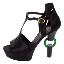 Chanel Black Satin Jade Platform Sandals Size 38