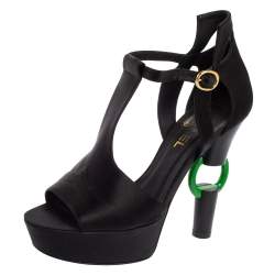 Chanel Black Satin Jade Platform Sandals Size 38