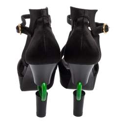 Chanel Black Satin Jade Platform Sandals Size 38