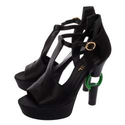 Chanel Black Satin Jade Platform Sandals Size 38
