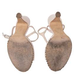 مملوكة مسبقًا صندل شانيل جلد كريمي مقدمة مفتوحة سير كاحل مزين بسلسلة مقاس 38.5