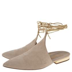 Chanel Grey Suede Ankle Wrap Mule Sandals Size 38.5