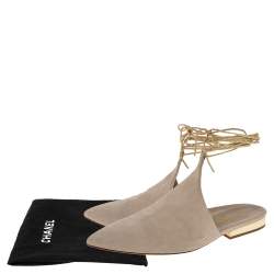 Chanel Grey Suede Ankle Wrap Mule Sandals Size 38.5