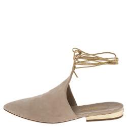 Chanel Grey Suede Ankle Wrap Mule Sandals Size 38.5
