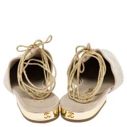 Chanel Grey Suede Ankle Wrap Mule Sandals Size 38.5